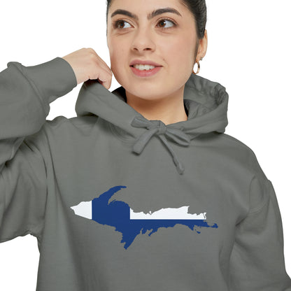 Michigan Upper Peninsula Hoodie (w/ UP Finland Flag Outline) | Unisex Garment-Dyed