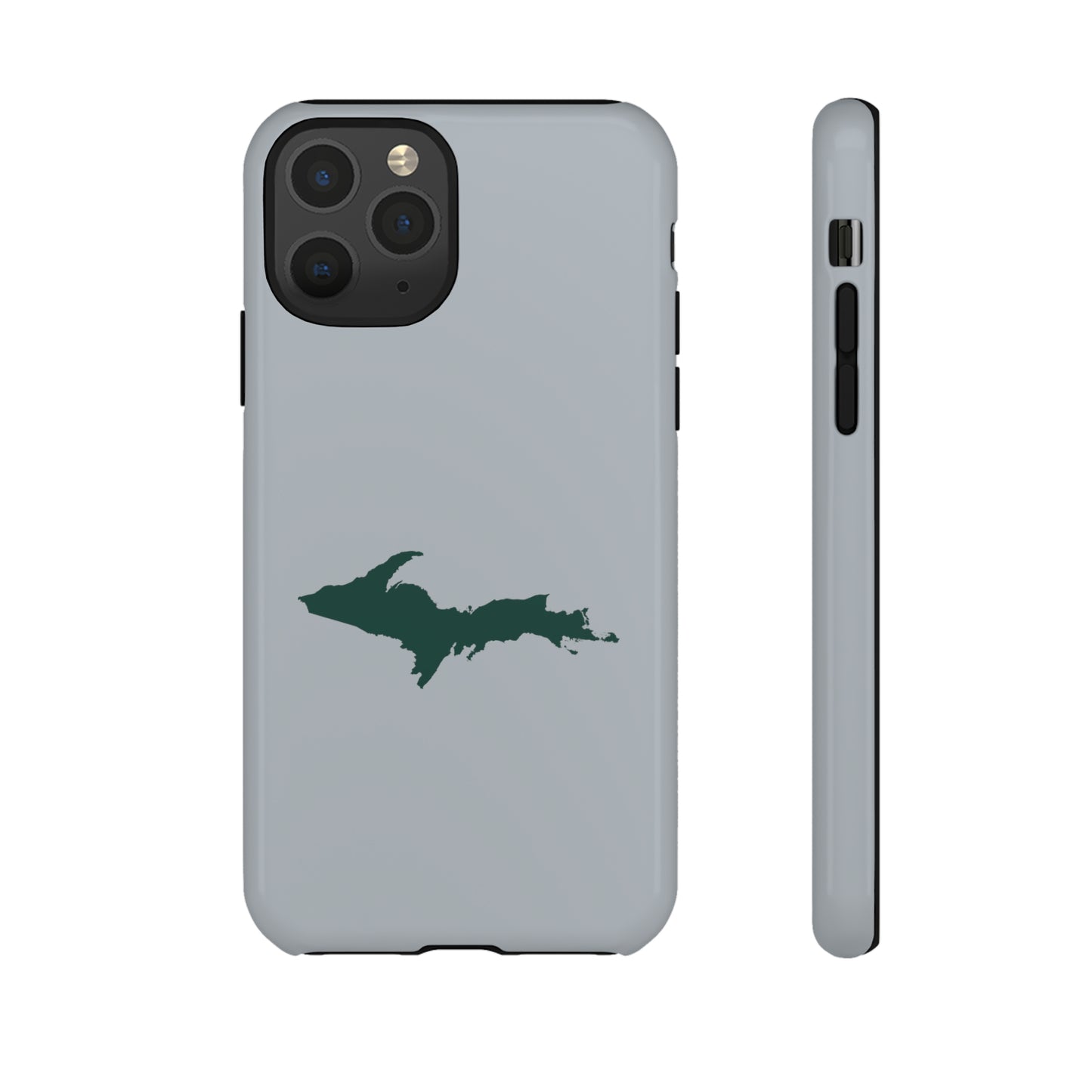 Michigan Upper Peninsula Tough Phone Case (Silver w/ Green UP Outline) | Apple iPhone