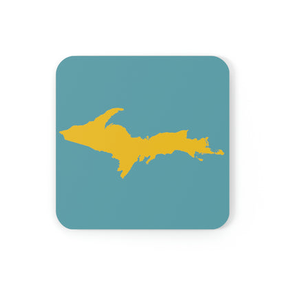 Michigan Upper Peninsula Coaster Set (Huron Blue w/ Gold UP Outline) | Corkwood - 4 pack