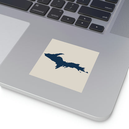 Michigan Upper Peninsula Square Sticker (Canvas Color w/ Navy UP Outline) | Indoor/Outdoor