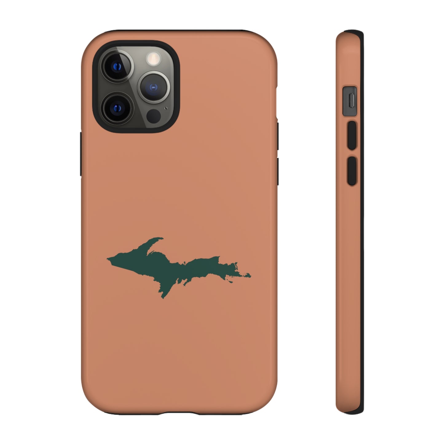 Michigan Upper Peninsula Tough Phone Case (Copper Color w/ Green UP Outline) | Apple iPhone