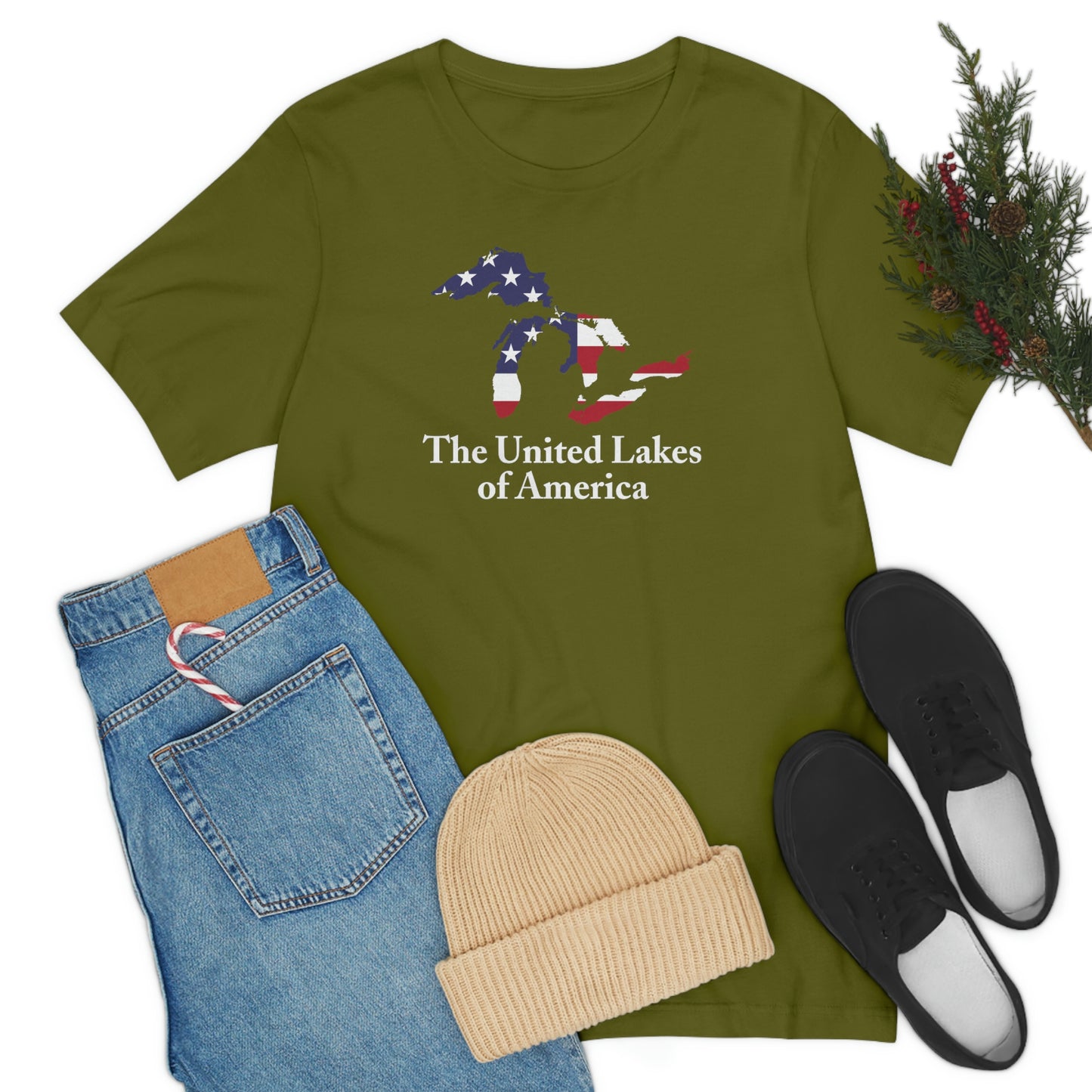 'The United Lakes of America' T-Shirt (w/ Great Lakes USA Flag Outline) | Unisex Standard Fit