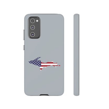 Michigan Upper Peninsula Tough Phone Case (Silver w/ UP USA Flag Outline) | Samsung & Pixel Android