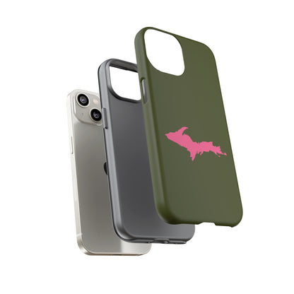 Michigan Upper Peninsula Tough Phone Case (Army Green w/ Pink UP Outline) | Apple iPhone