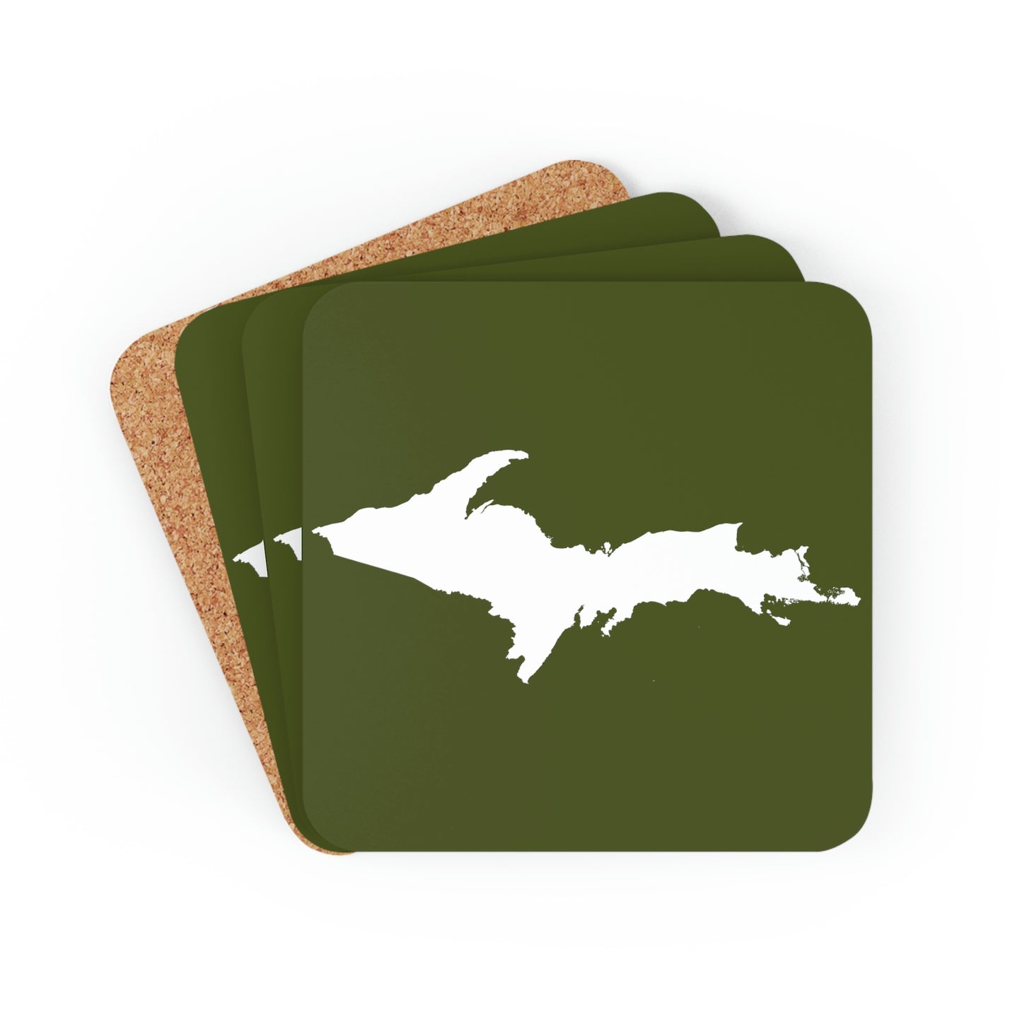 Michigan Upper Peninsula Coaster Set (Army Green w/ UP Outline) | Corkwood - 4 pack