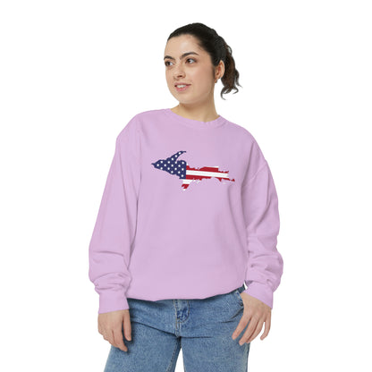 Michigan Upper Peninsula Sweatshirt (w/ UP USA Flag Outline) | Unisex Garment Dyed