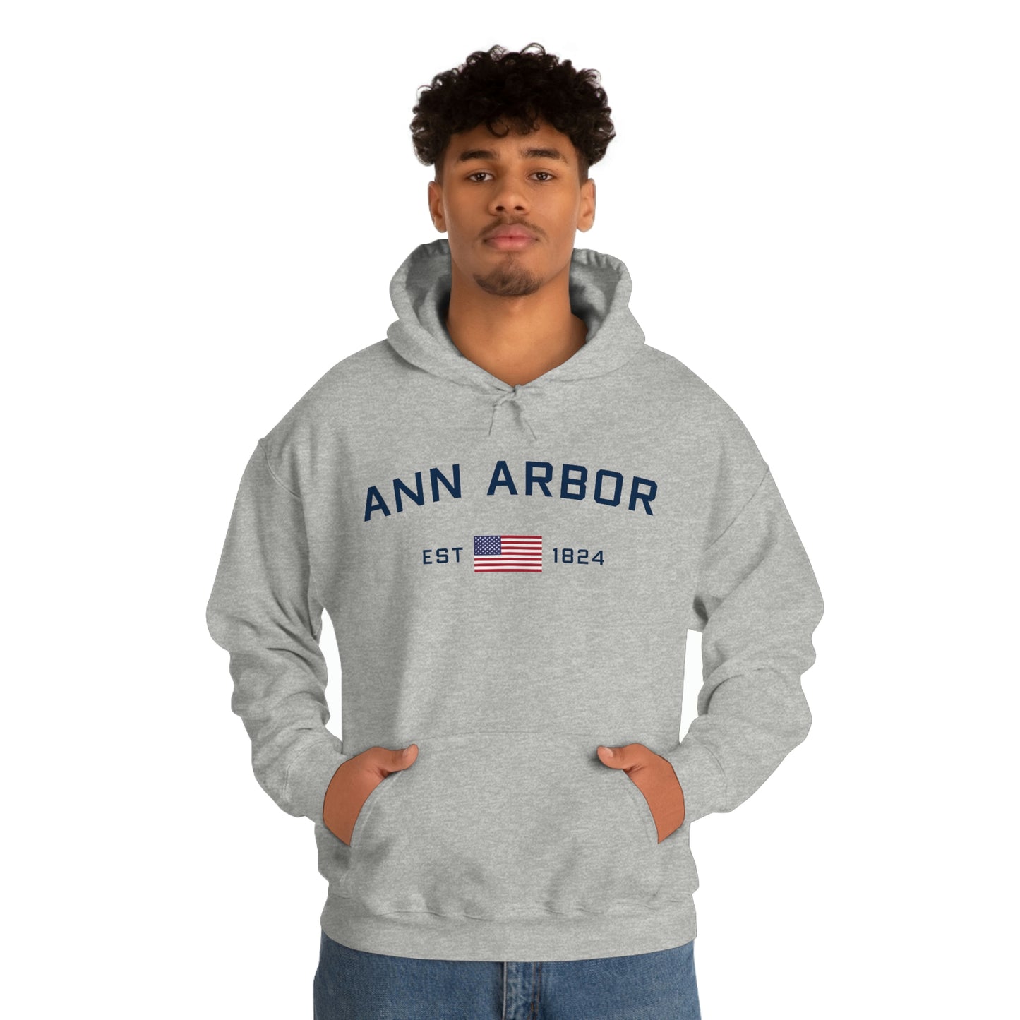 'Ann Arbor EST 1823' Hoodie (w/USA Flag Outline) | Unisex Standard