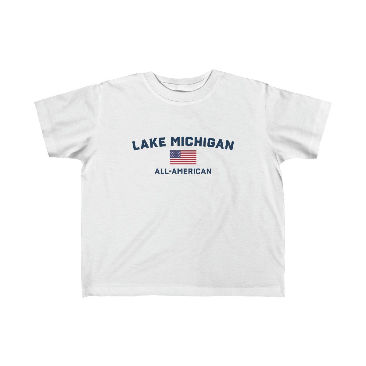 'Lake Michigan All-American' T-Shirt (w/USA Flag Outline) | Toddler Short Sleeve - Circumspice Michigan