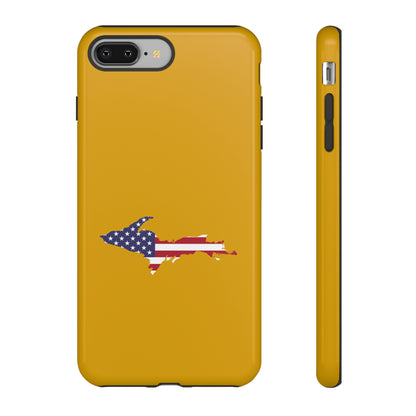 Michigan Upper Peninsula Tough Phone Case (Gold w/ UP USA Flag Outline) | Apple iPhone