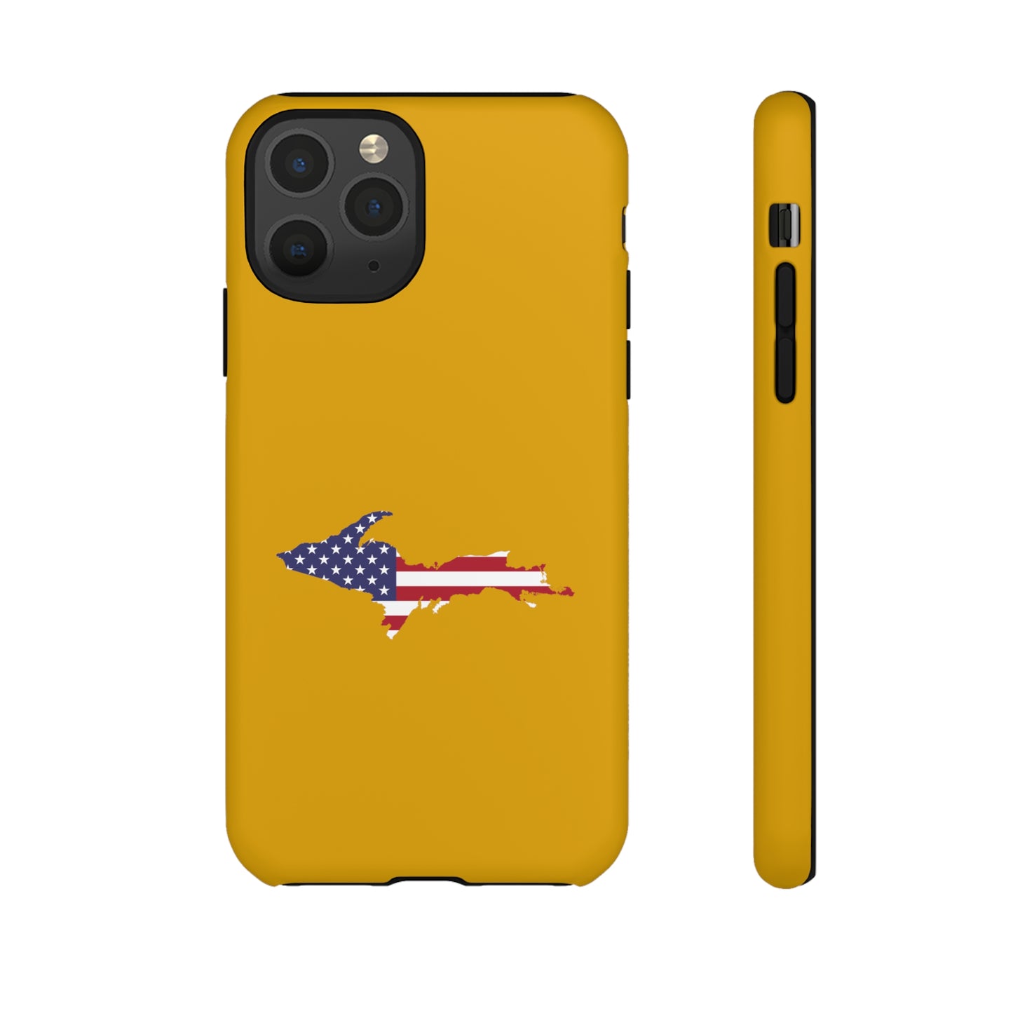 Michigan Upper Peninsula Tough Phone Case (Gold w/ UP USA Flag Outline) | Apple iPhone