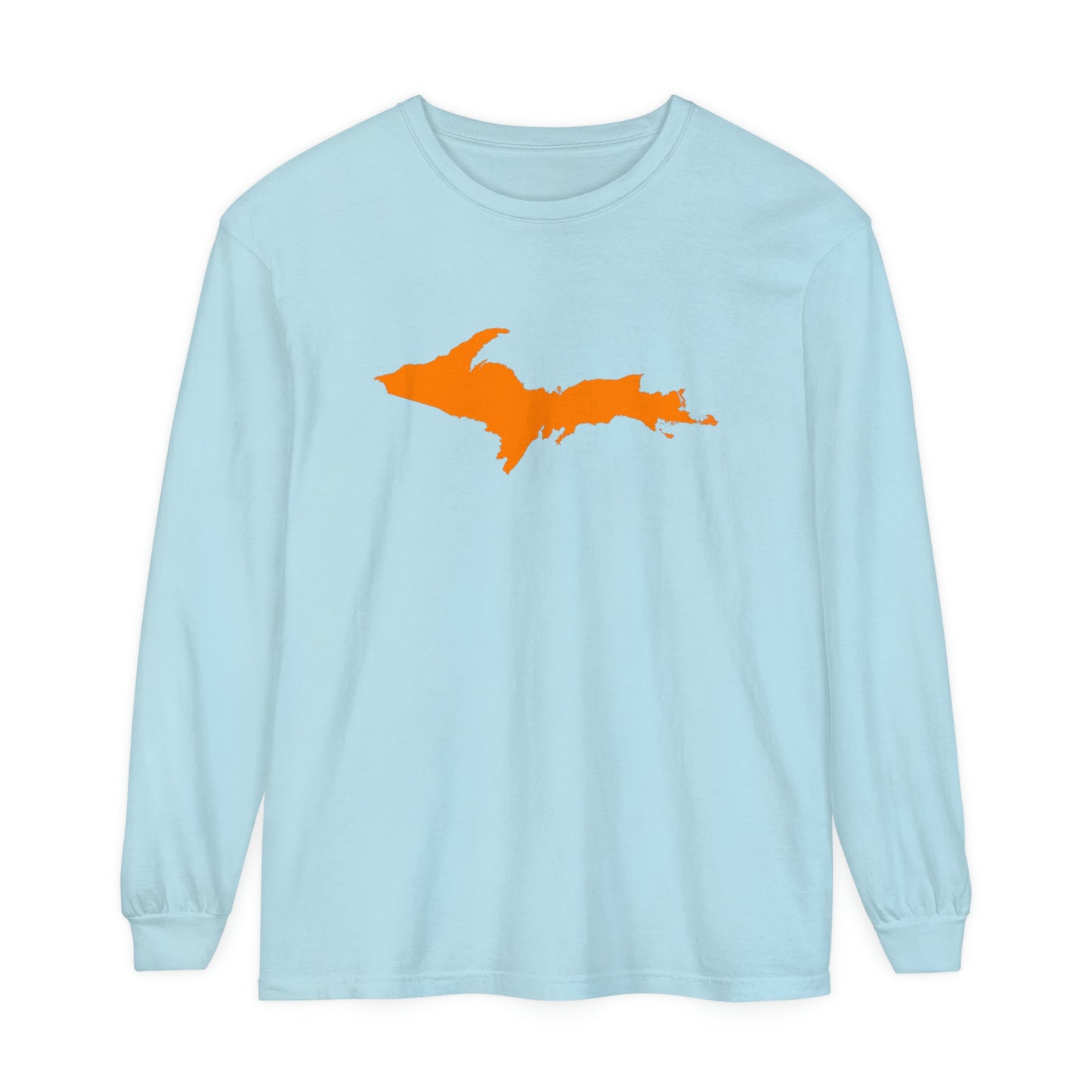 Michigan Upper Peninsula Garment-Dyed T-Shirt (w/ Orange UP Outline) | Unisex Long Sleeve