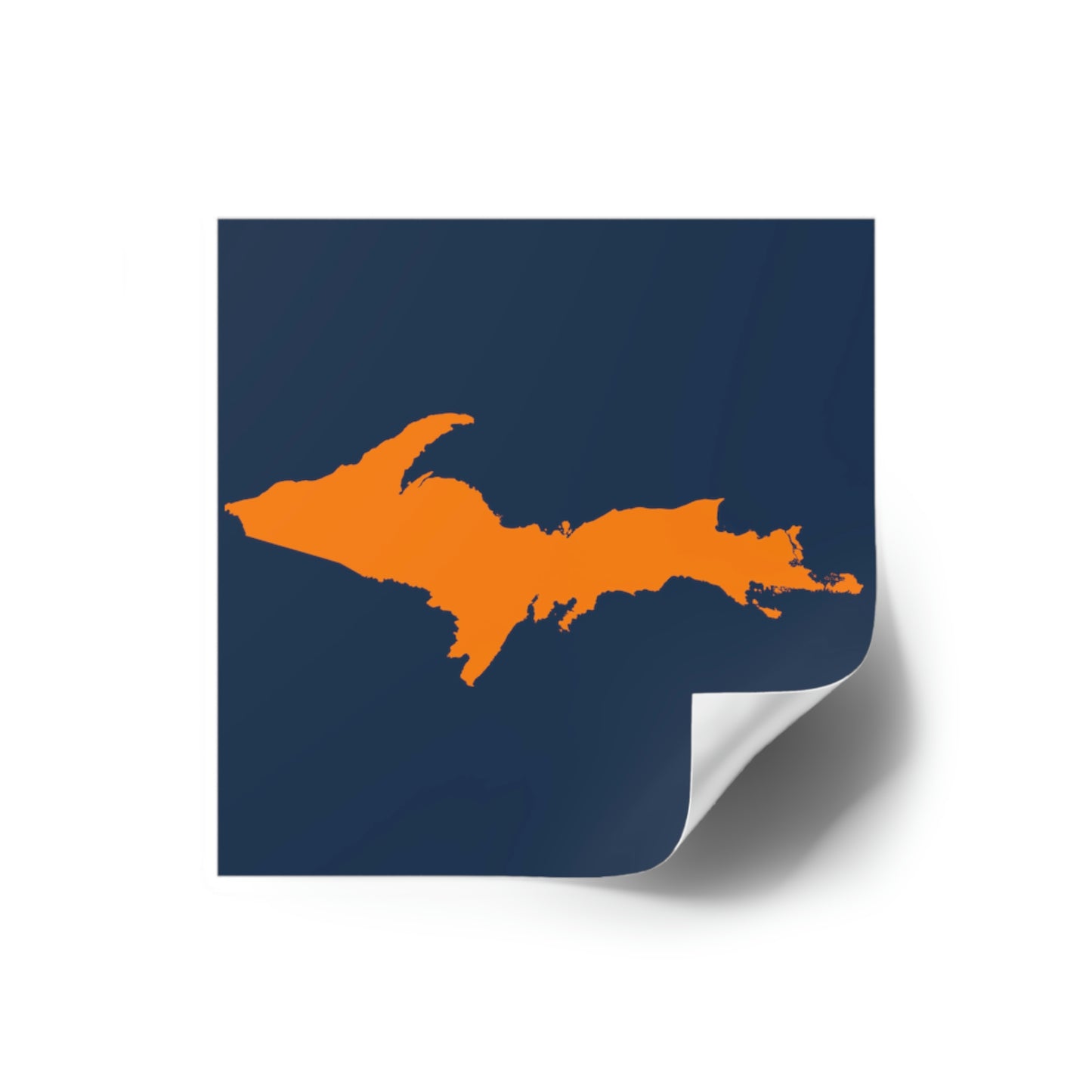 Michigan Upper Peninsula Square Sticker (Navy w/ Orange UP Outline) | Indoor/Outdoor