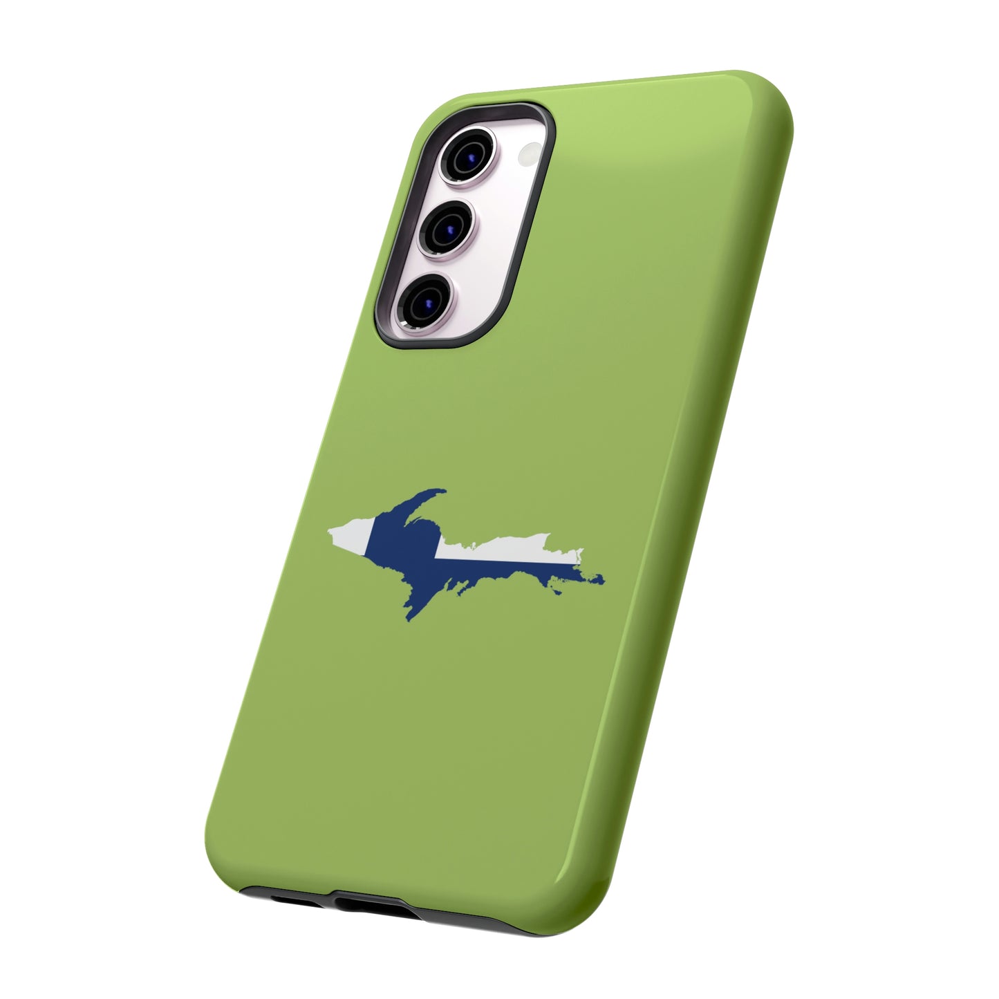 Michigan Upper Peninsula Tough Phone Case (Gooseberry Green w/ UP Finland Flag Outline) | Samsung & Pixel Android