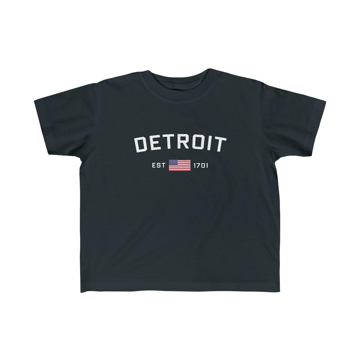 'Detroit EST 1701' T-Shirt (w/USA Flag Outline) | Toddler Short Sleeve - Circumspice Michigan