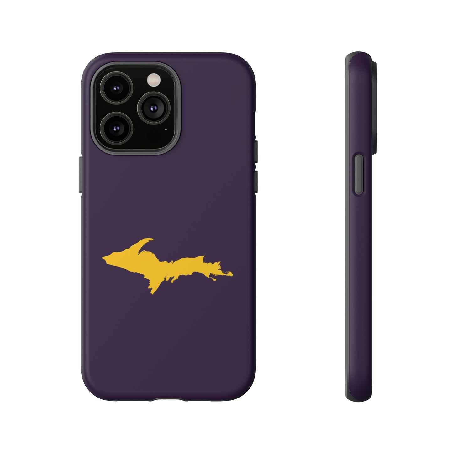 Michigan Upper Peninsula Tough Phone Case (Blackcurrant w/ Gold UP Outline) | Apple iPhone