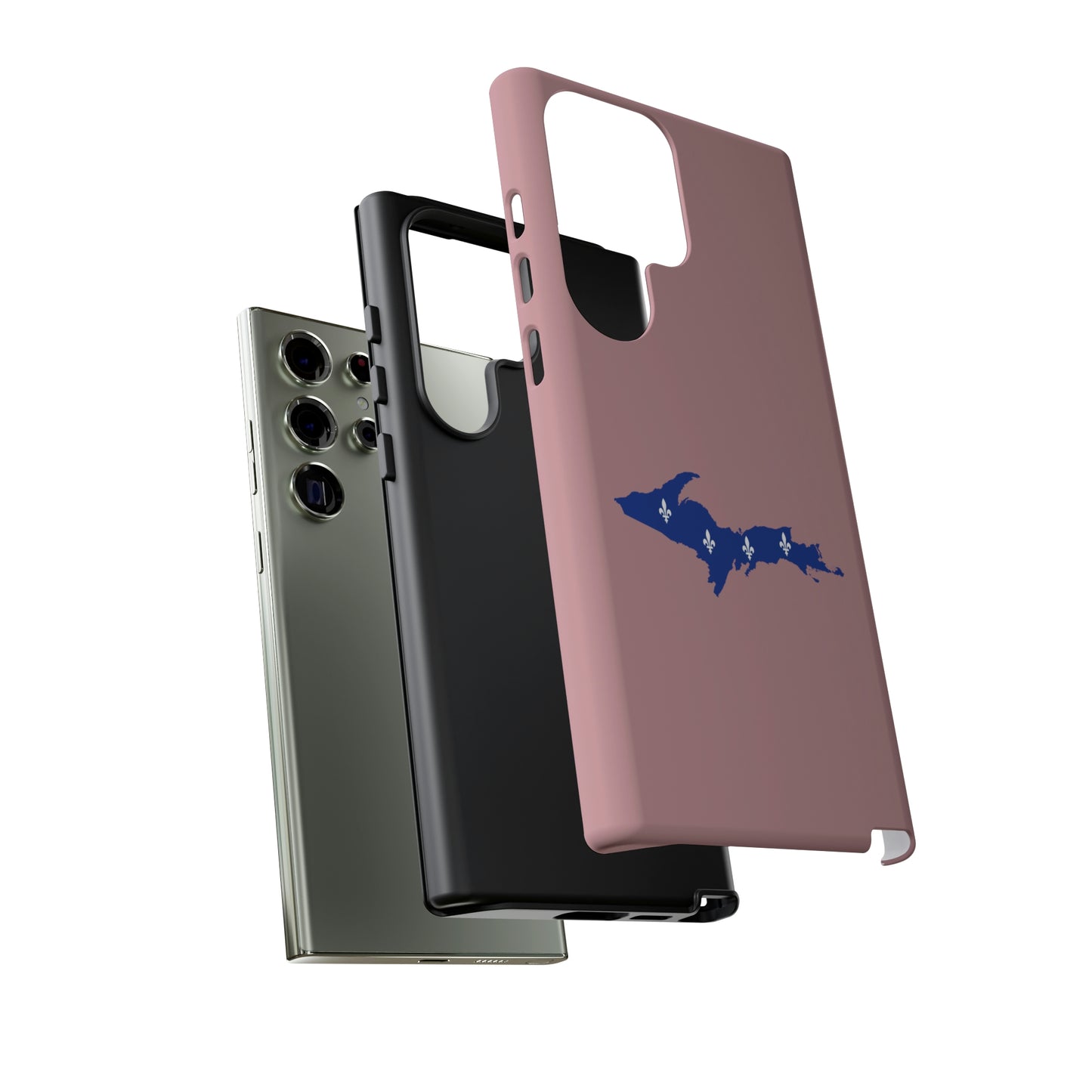 Michigan Upper Peninsula Tough Phone Case (Cherry Blossom Pink w/ UP Quebec Flag Outline) | Samsung & Pixel Android