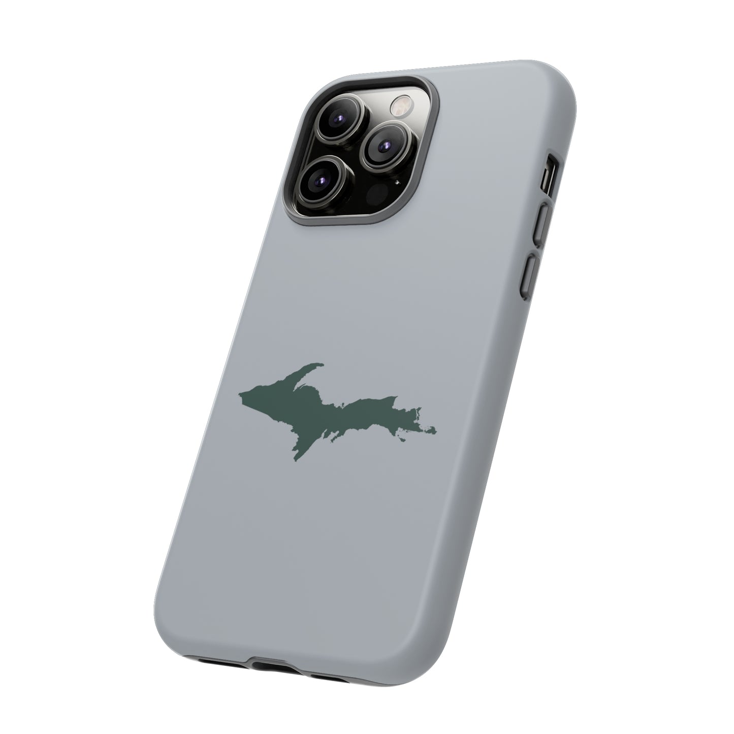 Michigan Upper Peninsula Tough Phone Case (Silver w/ Green UP Outline) | Apple iPhone