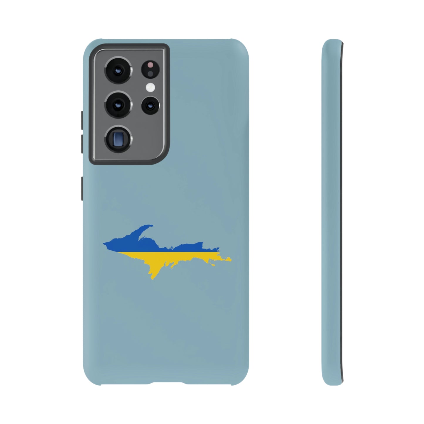 Michigan Upper Peninsula Tough Phone Case (Opal Blue w/ UP Ukraine Flag Outline) | Samsung & Pixel Android