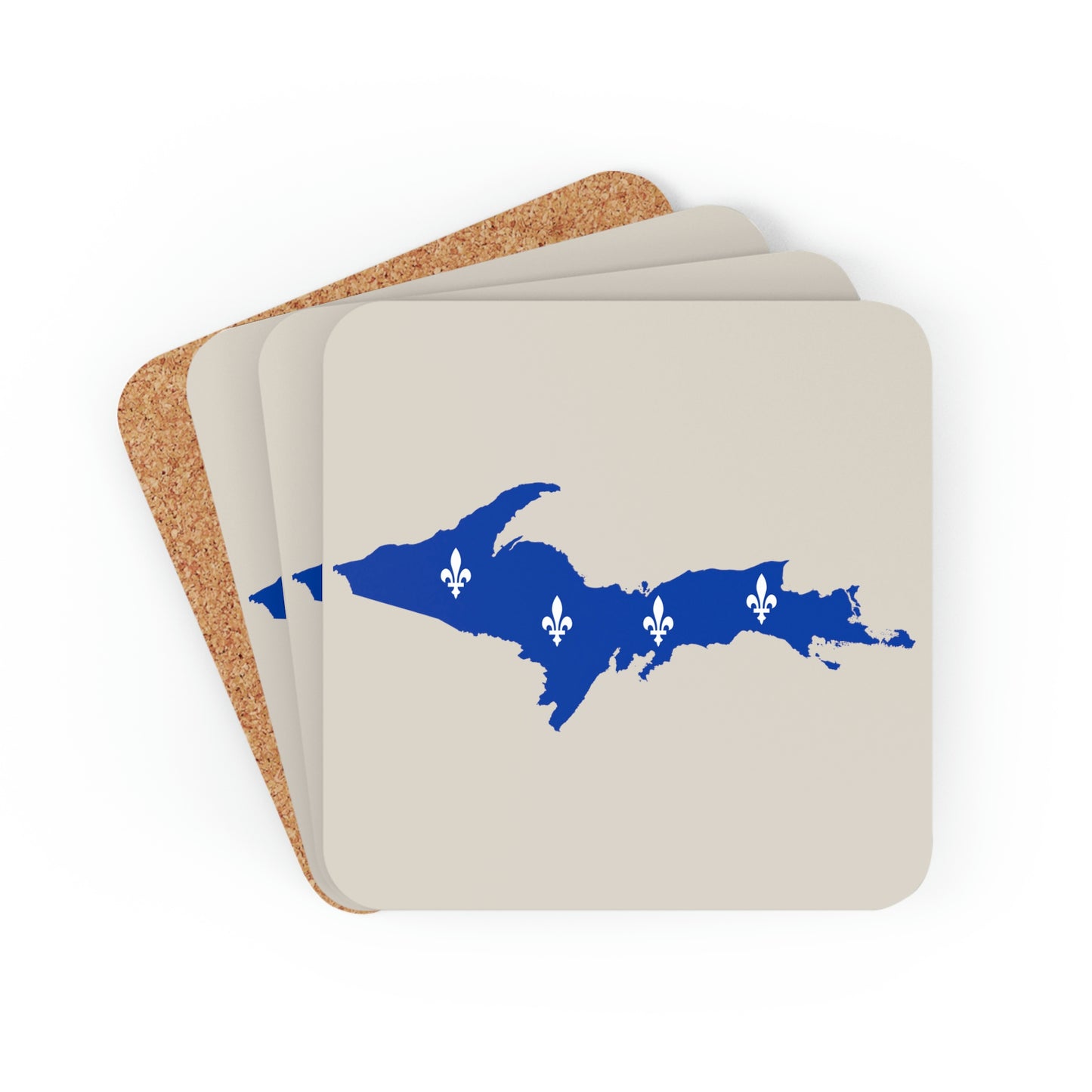 Michigan Upper Peninsula Coaster Set (Canvas Color w/ UP Quebec Flag Outline) | Corkwood - 4 pack