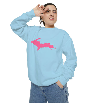 Michigan Upper Peninsula Sweatshirt (w/ Pink UP Outline) | Unisex Garment Dyed