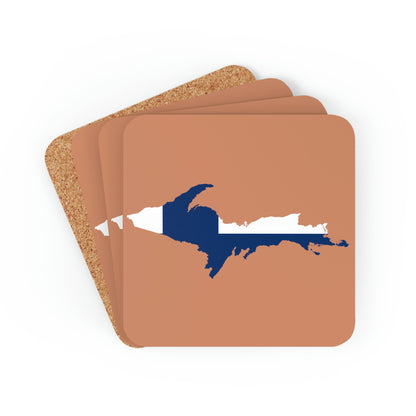 Michigan Upper Peninsula Coaster Set (Copper Color w/ UP Ukraine Flag Outline) | Corkwood - 4 pack