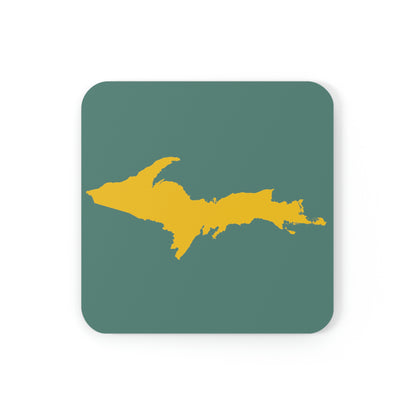 Michigan Upper Peninsula Coaster Set (Copper Green w/ Gold UP Outline) | Corkwood - 4 pack