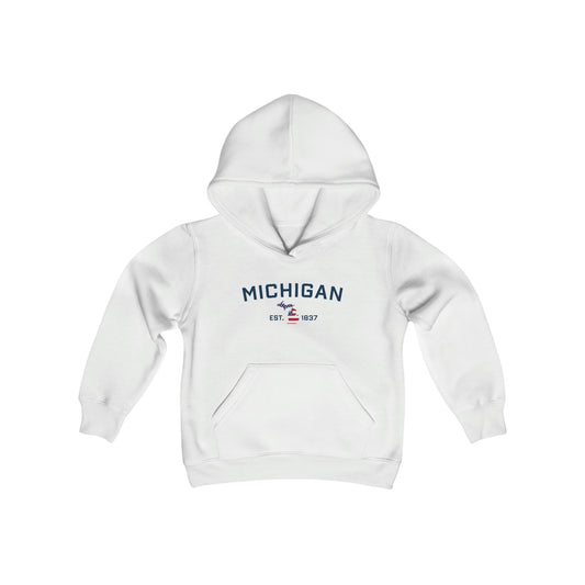 'Michigan EST 1837' Hoodie (w/USA Flag Outline) | Unisex Youth