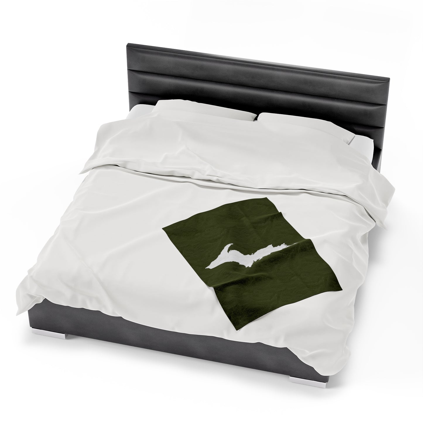 Michigan Upper Peninsula Plush Blanket (w/ UP Outline) | Army Green