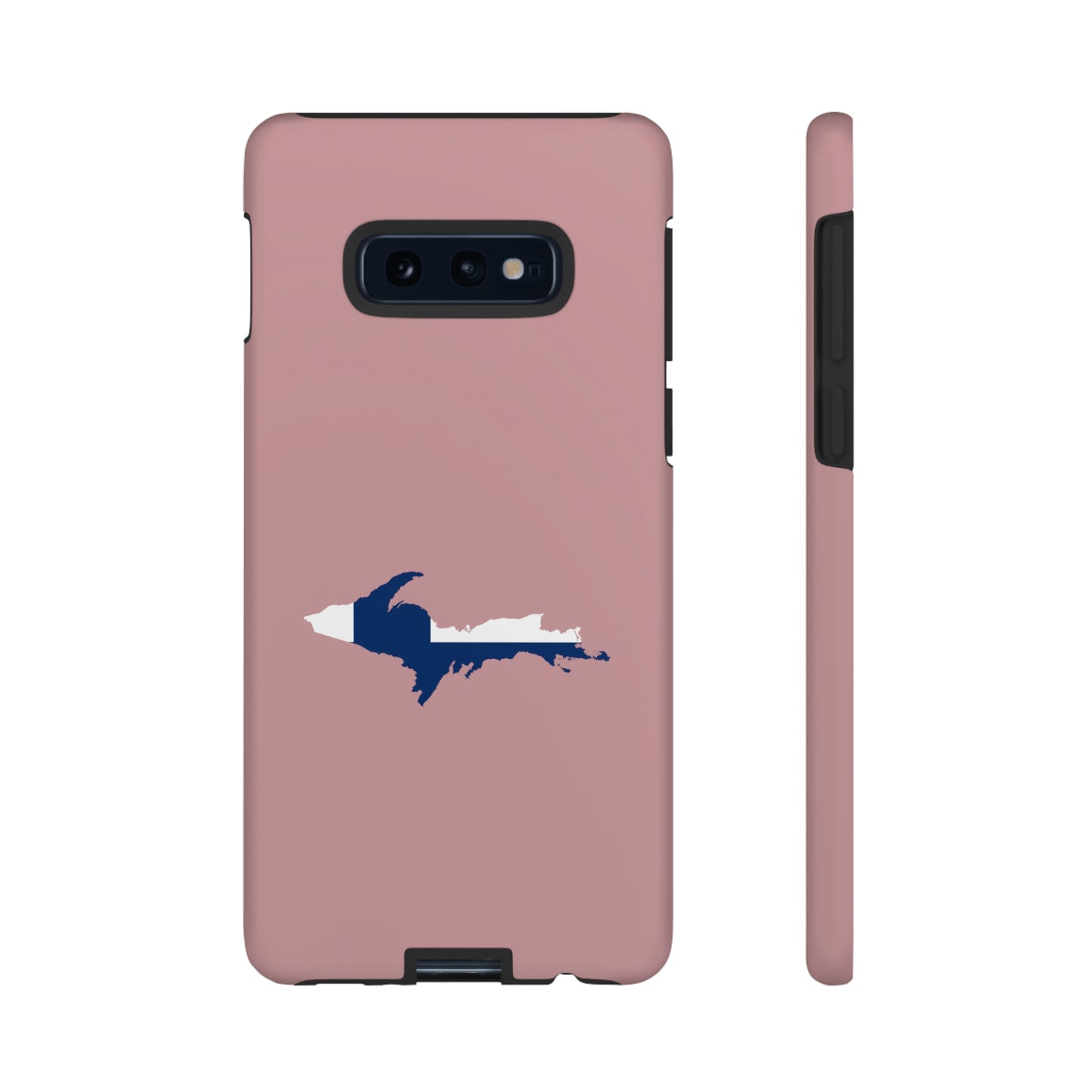 Michigan Upper Peninsula Tough Phone Case (Cherry Blossom Pink w/ UP Finland Flag Outline) | Samsung & Pixel Android