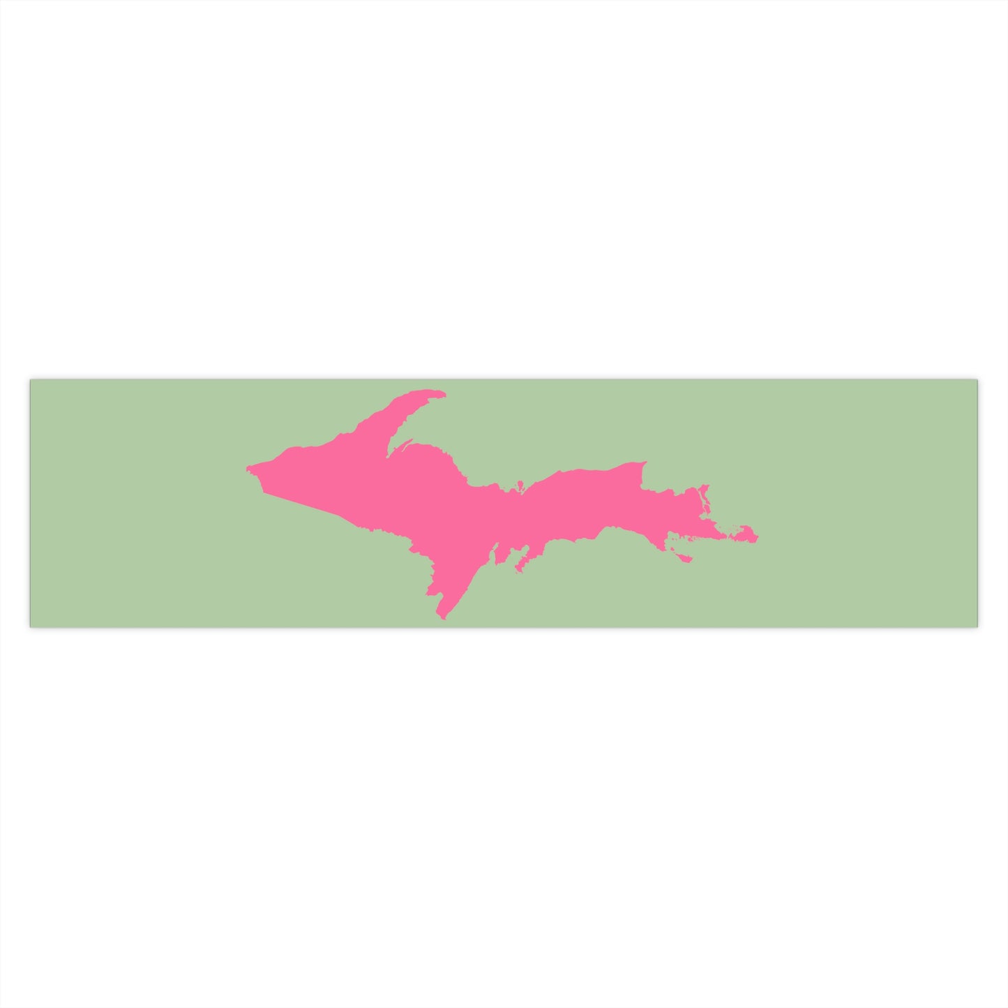 Michigan Upper Peninsula Bumper Sticker (w/ Pink UP Outline) | Green Tea Color Background