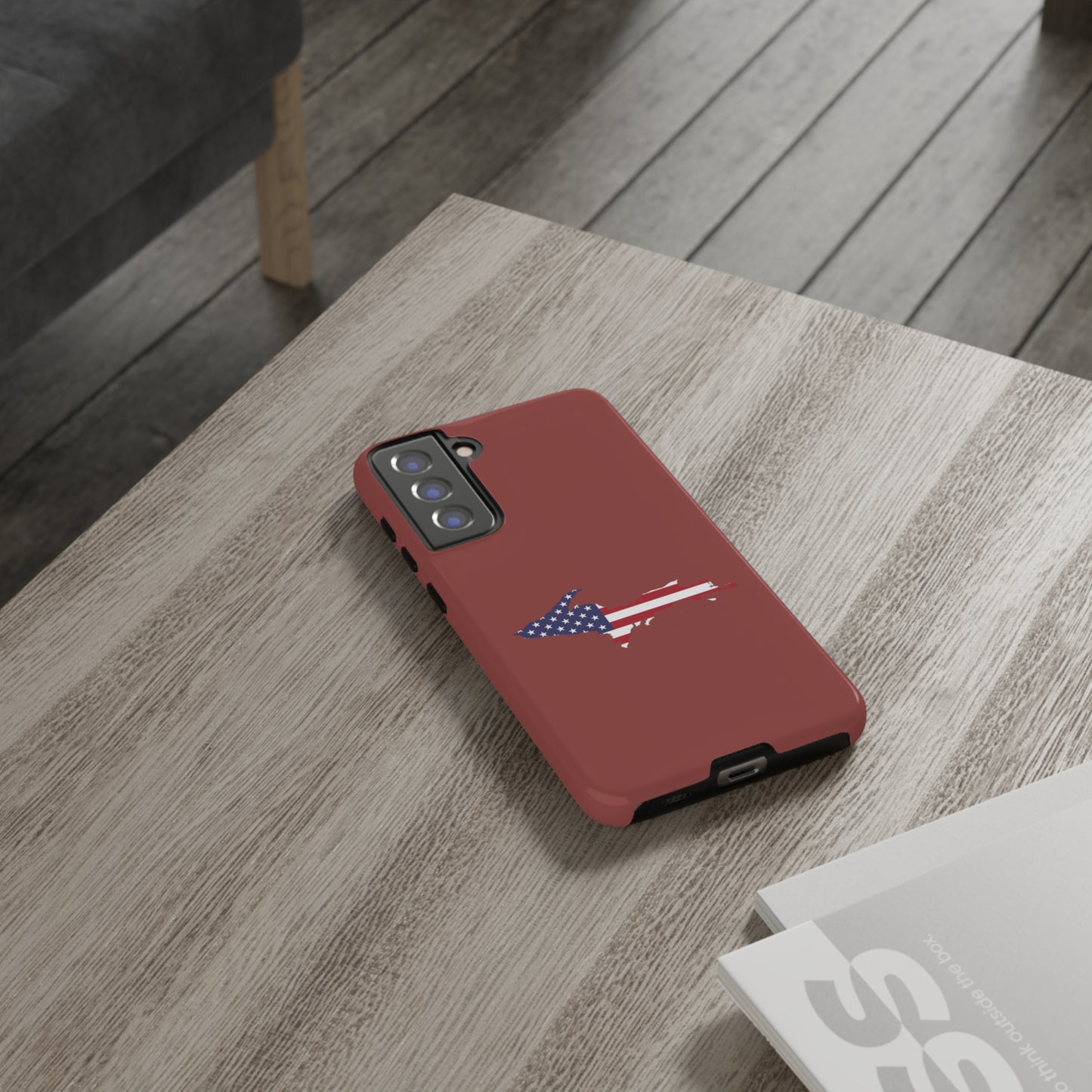 Michigan Upper Peninsula Tough Phone Case (Ore Dock Red w/ UP USA Flag Outline) | Samsung & Pixel Android