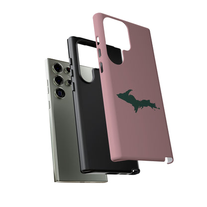 Michigan Upper Peninsula Tough Phone Case (Cherry Blossom Pink w/ Green UP Outline) | Samsung & Pixel Android