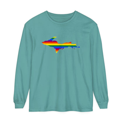 Michigan Upper Peninsula Garment-Dyed T-Shirt (w/ UP Pride Flag Outline) | Unisex Long Sleeve