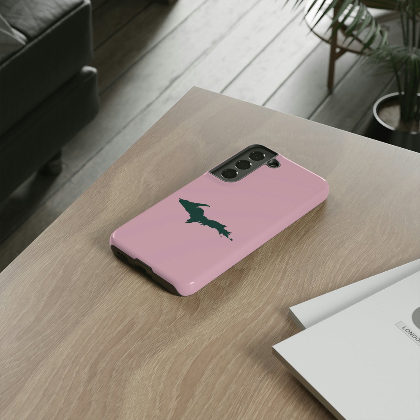 Michigan Upper Peninsula Tough Phone Case (Pink w/ Green UP Outline) | Samsung & Pixel Android