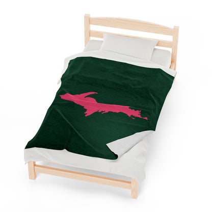 Michigan Upper Peninsula Plush Blanket (w/ Pink UP Outline) | Superior Green