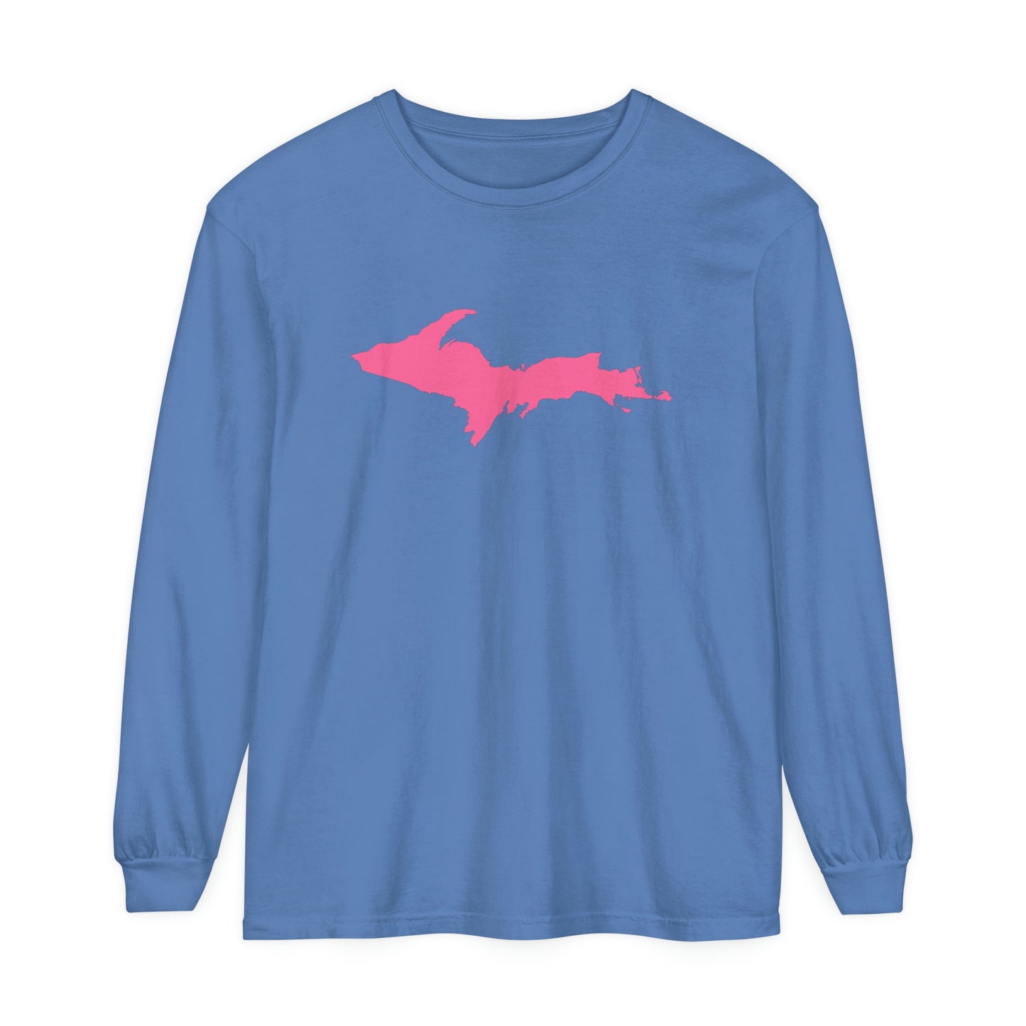 Michigan Upper Peninsula Garment-Dyed T-Shirt (w/ Pink UP Outline) | Unisex Long Sleeve