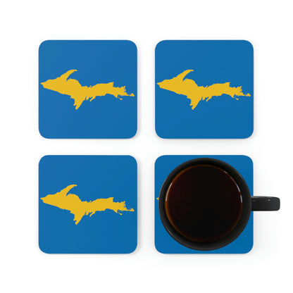 Michigan Upper Peninsula Coaster Set (Azure w/ Gold UP Outline) | Corkwood - 4 pack