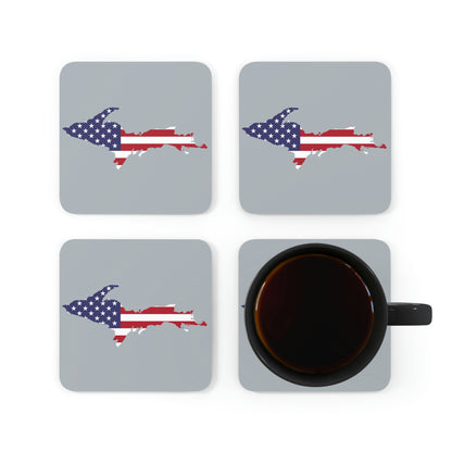 Michigan Upper Peninsula Coaster Set (Silver w/ UP USA Flag Outline) | Corkwood - 4 pack