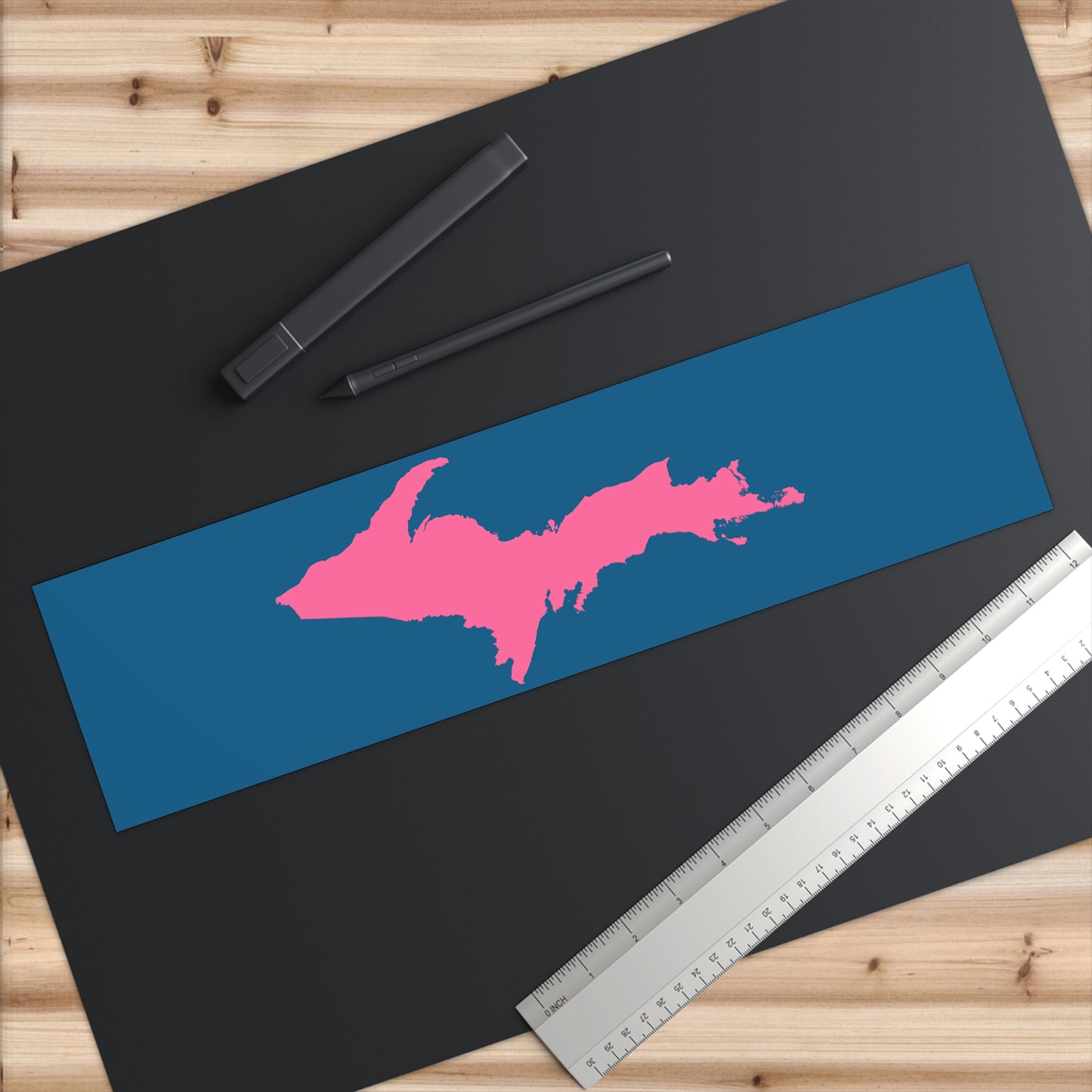 Michigan Upper Peninsula Bumper Sticker (w/ Pink UP Outline) | Blueberry Background