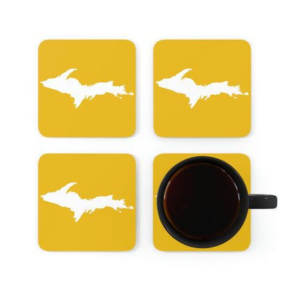 Michigan Upper Peninsula Coaster Set (Gold w/ UP Outline) | Corkwood - 4 pack