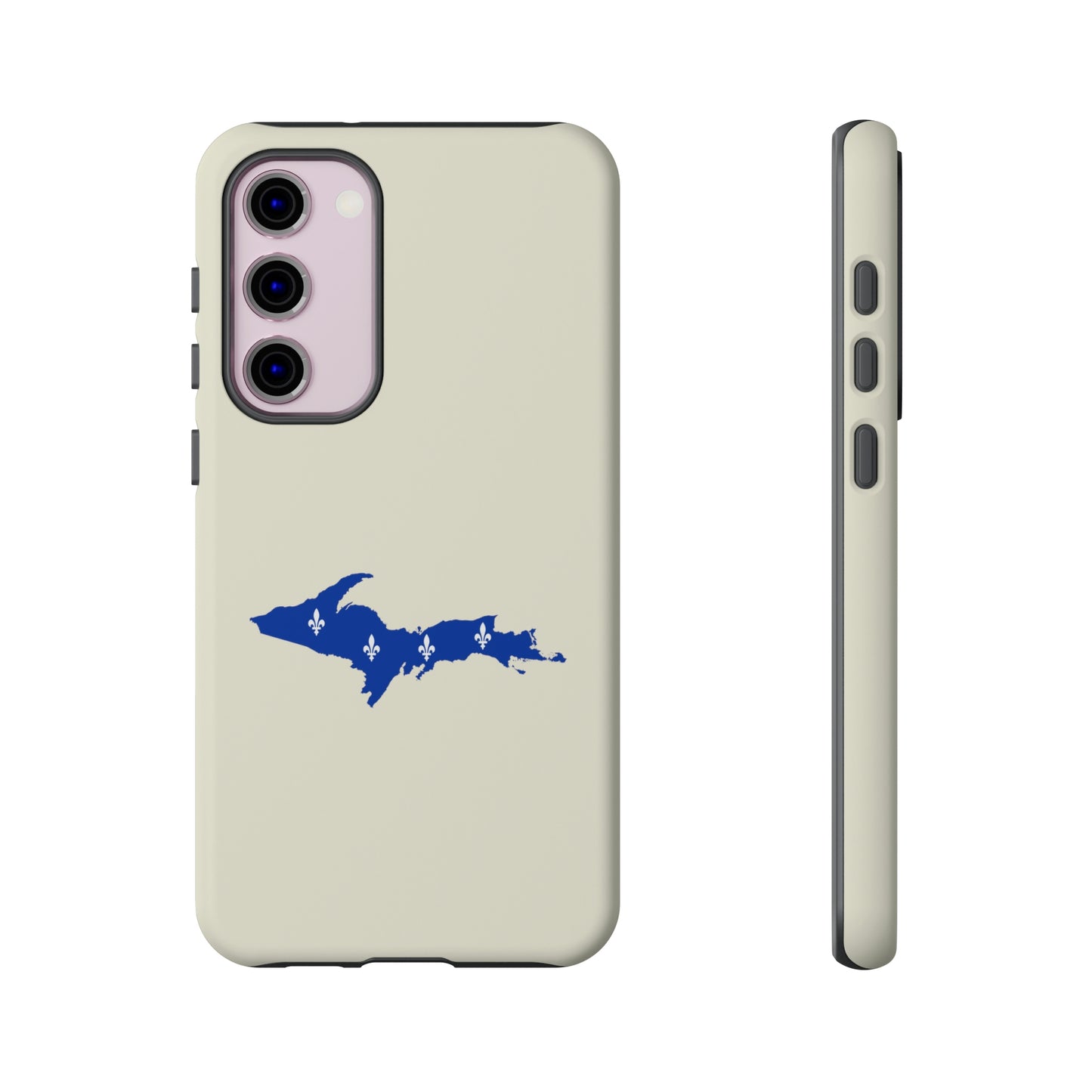 Michigan Upper Peninsula Tough Phone Case (Ivory Color w/ UP Quebec Flag Outline) | Samsung & Pixel Android