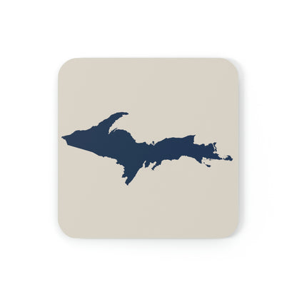 Michigan Upper Peninsula Coaster Set (Canvas Color w/ Navy UP Outline) | Corkwood - 4 pack