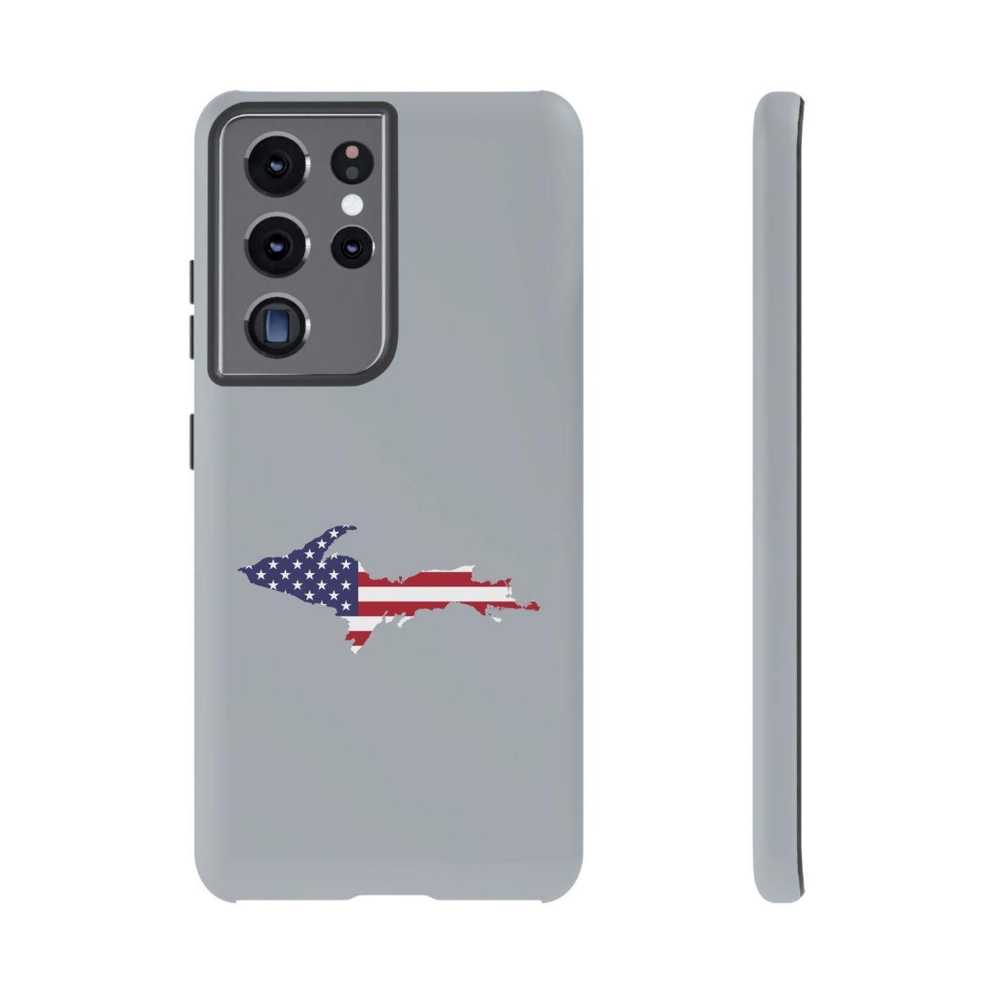 Michigan Upper Peninsula Tough Phone Case (Silver w/ UP USA Flag Outline) | Samsung & Pixel Android