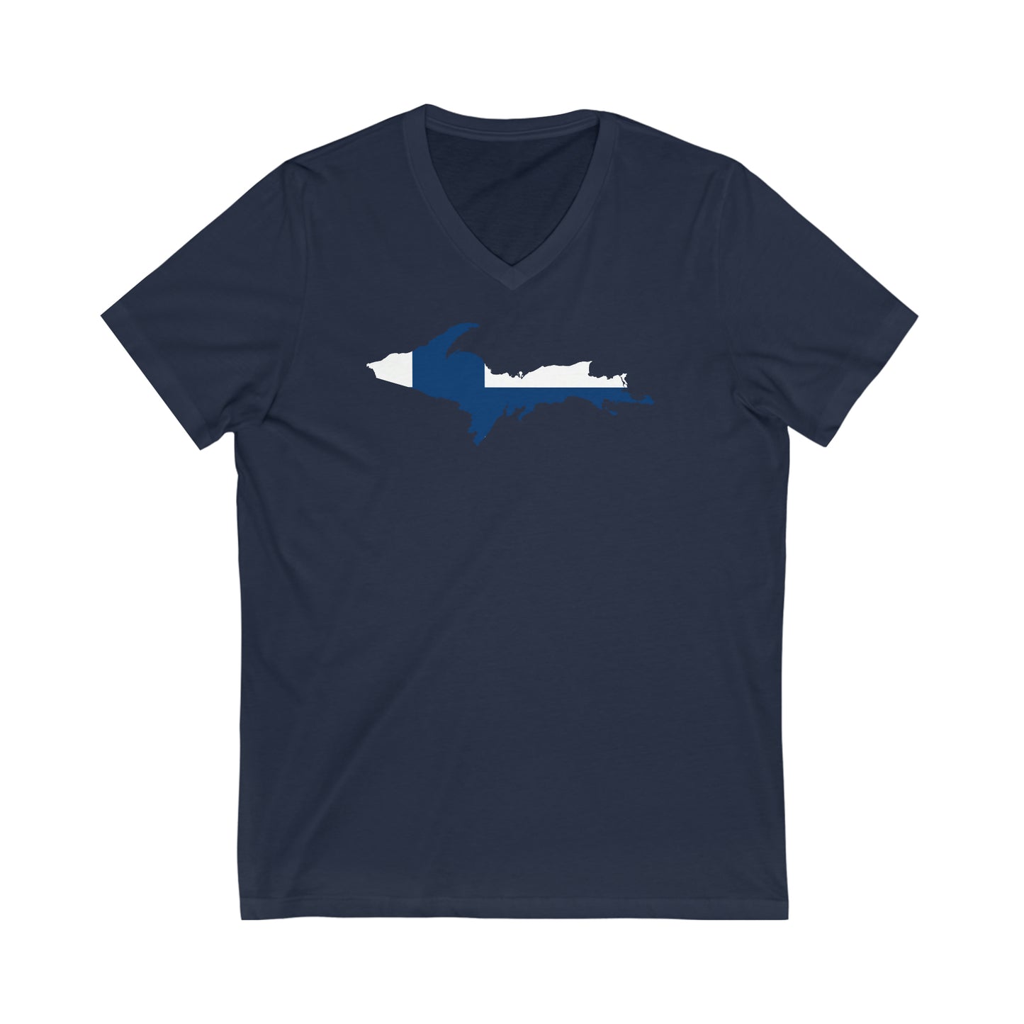 Michigan Upper Peninsula T-Shirt (w/ UP Finland Flag Outline) | Unisex V-Neck