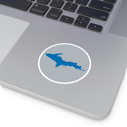 Michigan Upper Peninsula Round Stickers (Silver w/ Azure UP Outline) | Indoor\Outdoor