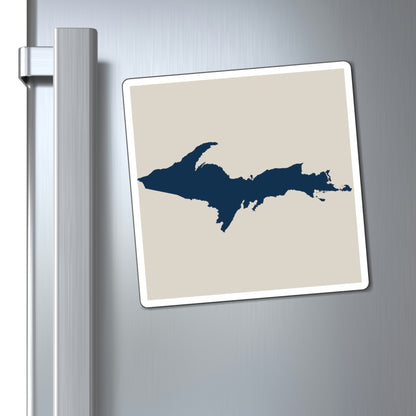 Michigan Upper Peninsula Square Magnet (Canvas Color w/ Navy UP Outline)