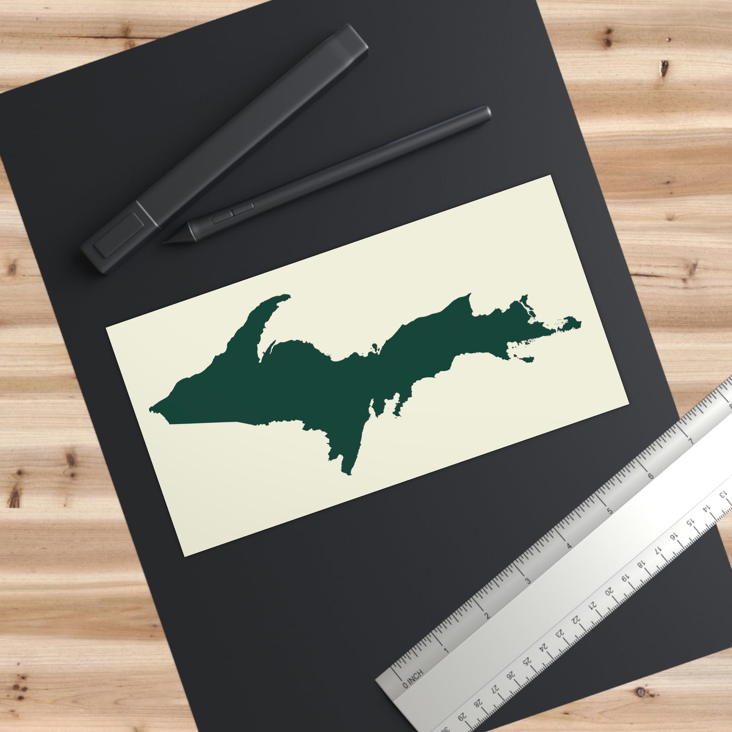 Michigan Upper Peninsula Bumper Sticker (w/ Green UP Outline) | Ivory Color Background