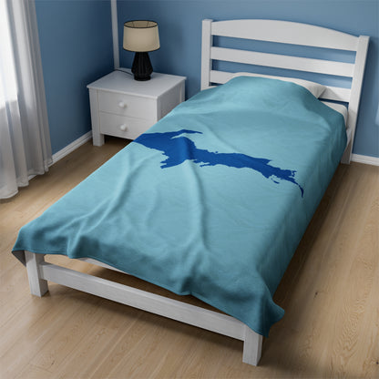 Michigan Upper Peninsula Plush Blanket (w/ Azure UP Outline) | '58 Caddie Blue