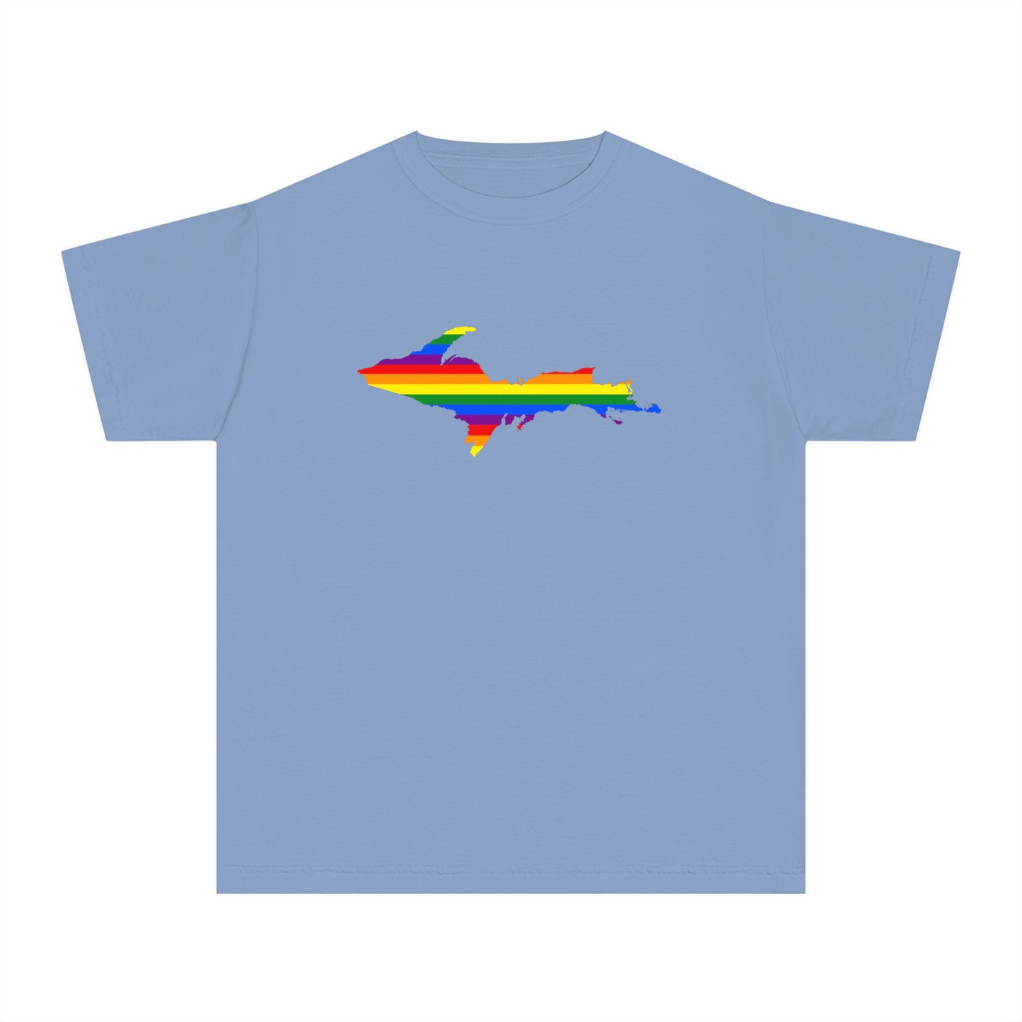 Michigan Upper Peninsula T-Shirt (w/ UP Pride Flag Outline) | Youth Garment-Dyed