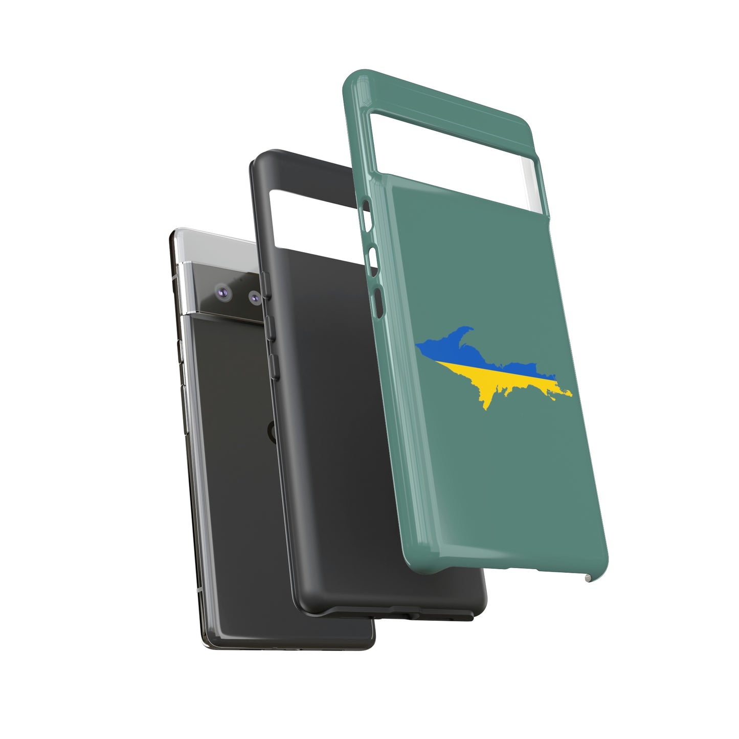 Michigan Upper Peninsula Tough Phone Case (Copper Green w/ UP Ukraine Flag Outline) | Samsung & Pixel Android